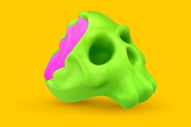 Komik yaratıcı tarzda beyni olan şirin bir kafatası. Çocuk oyuncağı ya da tatil partisi için parlak 3D gerçekçi tasarım unsuru. Vektör çizimi. Cadılar Bayramı için geleneksel şenlik dekorasyonu.