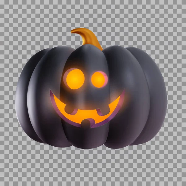 Cartone Animato Halloween Zucca Nera Con Volto Sorriso Stile Realistico — Vettoriale Stock