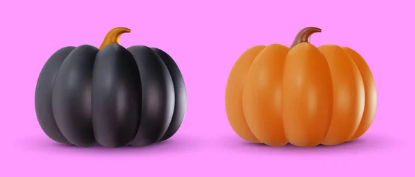 Zwarte Oranje Pompoen Geïsoleerd Roze Achtergrond Stel Schattige Cartoon Element — Stockvector