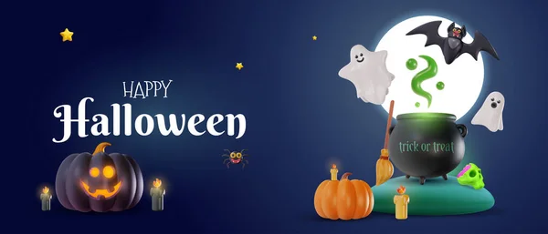 Feliz Ilustración Vectorial Halloween Estilo Dibujos Animados Fondo Realista Vacaciones — Vector de stock