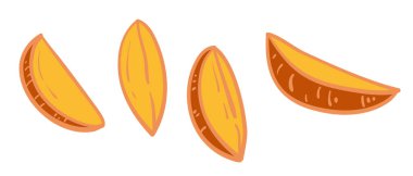 Çizgi filmdeki el ya yarısını ya da patatesi düz karalama şeklinde çizmiş. Mutfak menüsü, sağlıklı yiyecekler, çiftlik bitkisi için dekorasyon ya da tasarım unsuru. Çizim vektör illüstrasyonu.