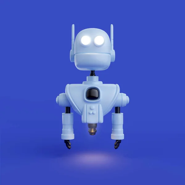 3d cartoon white robot in realistic style. Funny technology character design. Concept art online assistant, bot or funny helper. Render illustration. Cute color modern creature.