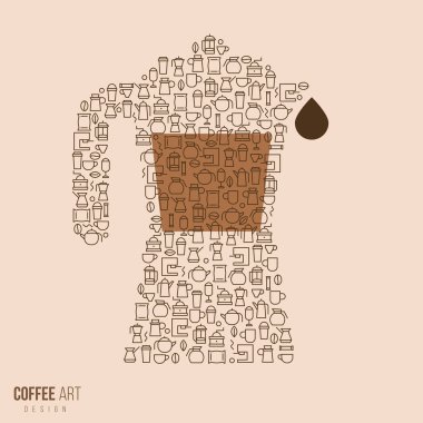 Moka tenceresi silueti yaratıcı bir şekilde minimum düzeyde. Marka kafesi ve dükkan için modern konsept sanat. Basit elementlerden dekoratif kahve bileşimi. Geometrik vektör çizimi.