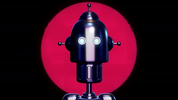 Robot Hoofd Retro Futuristische Stijl Grappig Technologie Karakter Ontwerp Concept — Stockvideo