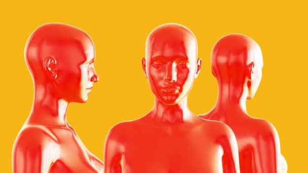 Três Mulheres Corpo Vermelho Lustroso Reflete Superfície Realista Composição Arte — Vídeo de Stock