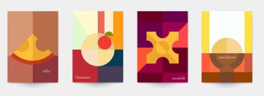 Düz modern geometrik tarzda kapak, poster, kart ve menü için soyut peynir arkaplan şablonu. Minimum vektör illüstrasyon süt ürünü. Parlak Yaratıcı kavram tasarımı.