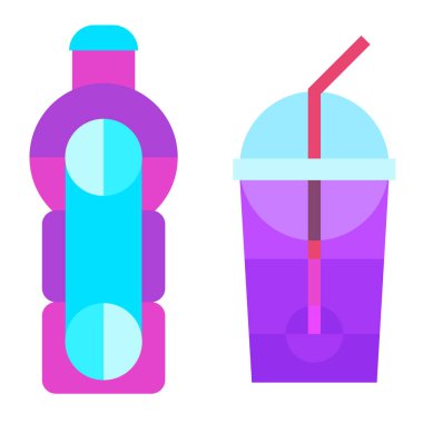 Soda, parlak geometrik tarzda. Fast food ürünü ya da abur cubur. Minimalist modern tasarım. Çizgi film düz vektör çizimi.