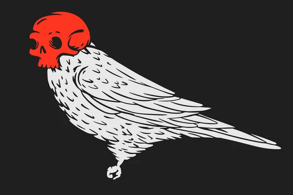 Silhouette Oiseau Avec Crâne Humain Sur Tête Conception Concept Couleur — Image vectorielle