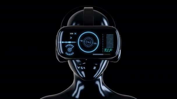Virtuella Verklighetsglasögon Och Hörlurar Mänskligt Huvud Spel Eller Underhållningsanordning Futuristisk — Stockvideo
