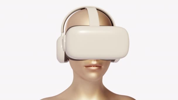 人头上的虚拟现实眼镜和耳机 游戏或娱乐设备 未来主义技术概念艺术 明快时尚3D动画 — 图库视频影像