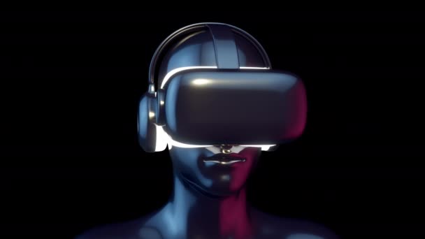 Віртуальна Реальність Окуляри Навушники Людській Голові Гра Або Розважальний Пристрій — стокове відео