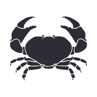 El çizimi monokrom yengeç çizgi film retro tarzı. Gerçekçi klasik siluet deniz hayvanı. Marka restoranı ve dükkan için tasarım elemanı. Çizim vektör illüstrasyonu.