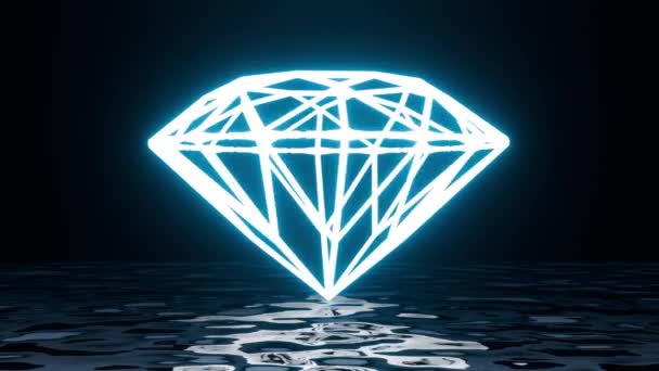 Forma Diamante Geométrico Néon Abstrato Voando Superfície Água Moda Fundo — Vídeo de Stock