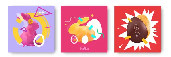 Selamat Easter Set Komposisi Latar Belakang Untuk Kartu Penutup Poster - Stok Vektor
