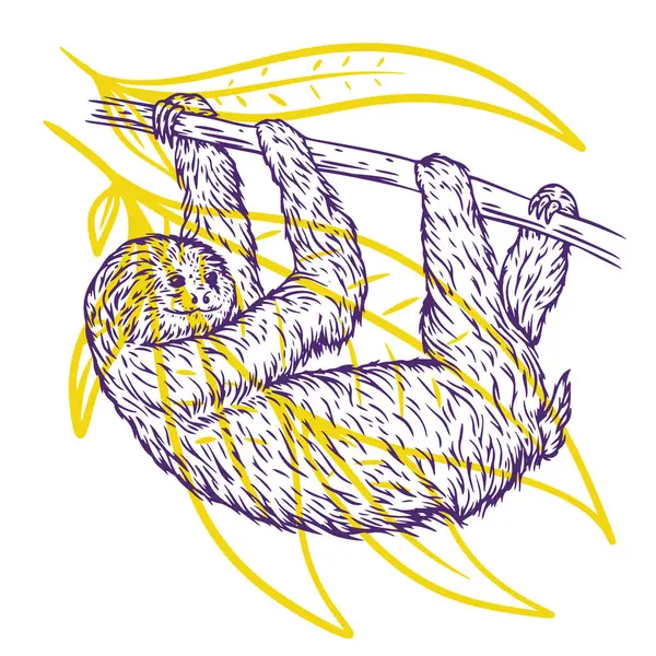 อวาด Sloth ในร ปแบบสเก อเมร กาใต กแยกจากพ นหล ขาว เวกเตอร — ภาพเวกเตอร์สต็อก