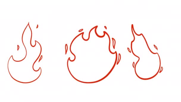 Incêndio Animação Loop Desenhos Animados Chama Isolada Fundo Preto Branco — Vídeo de Stock