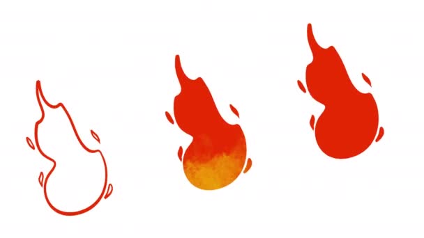 黒と白の背景に隔離された漫画ループアニメーションの炎または炎 ビデオモーショングラフィックエレメント — ストック動画