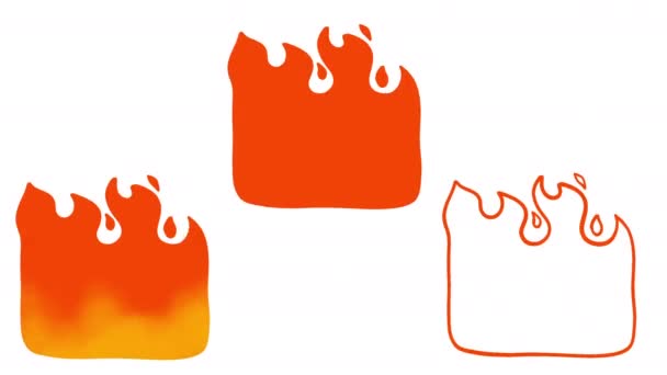 Cartoon Loop Animatie Vuur Vlam Geïsoleerd Zwart Wit Achtergrond Video — Stockvideo