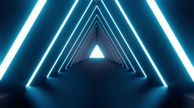 Parlak neon parlayan fütüristik üçgen koridor ya da tünel. Modern boş 3D animasyon. Moda hareketi kusursuz döngü videosu.