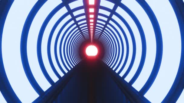 Neon Bersinar Futuristik Koridor Bundar Atau Terowongan Animasi Kosong Modern — Stok Video