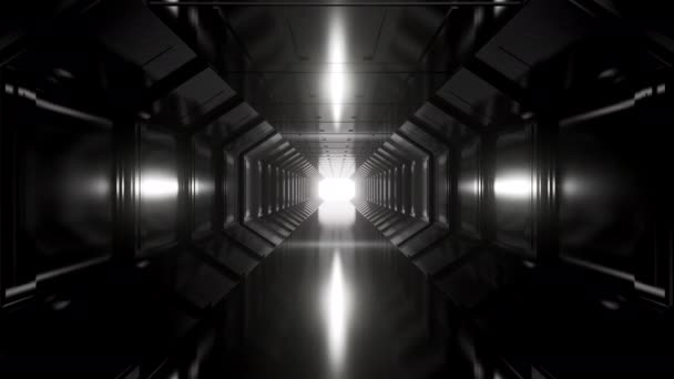 抽象的な空の未来的な暗い廊下か移動ライトが付いているトンネル モダンファッション3Dアニメーション リアルモーションビデオ — ストック動画