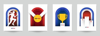 Aksiyon sporları için şablonları modern kağıt kesim tarzında ayarla. Minimalist tasarım elementleri. Marka arkaplan afişi, poster, kart, kapak için yaratıcı bir kavram. Vektör illüstrasyonu.