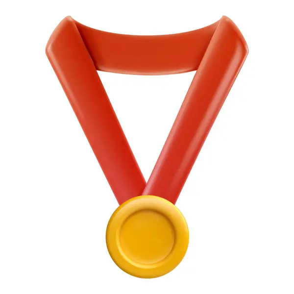 Gullmedalje Med Rødt Bånd Isolert Hvit Bakgrunn Tegneserie Vinnersymbol Realistisk stockvektor