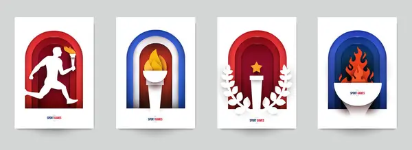 Set Templates Action Sport Games Modern Paper Cut Style Minimalistic Royalty Free Stock Illustrations