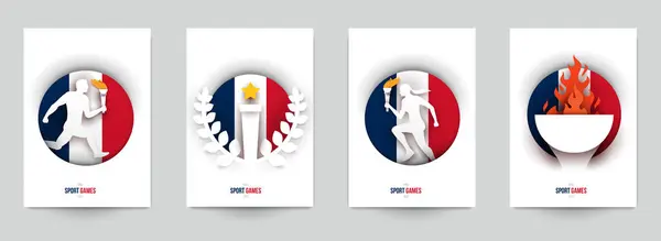 Set Template Untuk Action Sport Games Dalam Gaya Potongan Kertas Stok Ilustrasi 