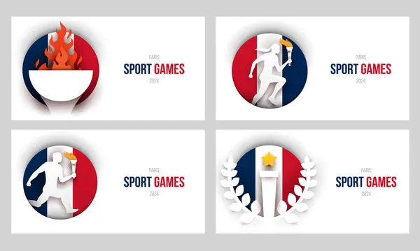 Establecer Plantillas Para Juegos Deportes Acción Estilo Corte Papel Moderno Ilustraciones De Stock Sin Royalties Gratis