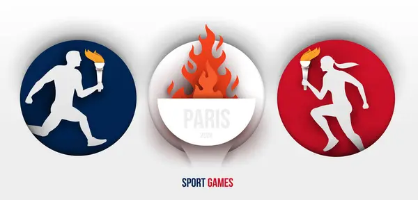 Running Man Woman Torch Abstract Composition Summer Sport Games Paris Vector Graphics