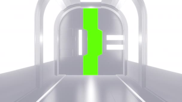 Futuristická Otevírací Brána Nebo Dveře Bílém Pohybujícím Sci Technologickém Tunelu — Stock video