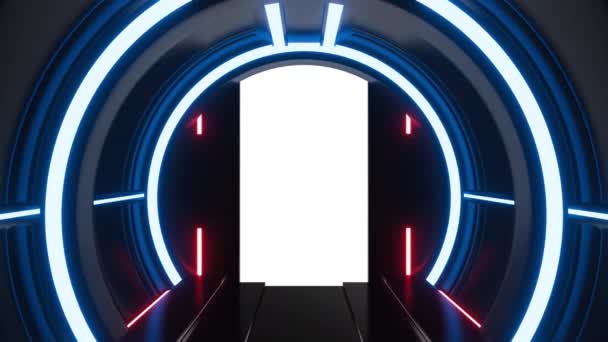 Futuristická Otvírací Brána Nebo Dveře Černém Pohybujícím Sci Technologickém Tunelu — Stock video