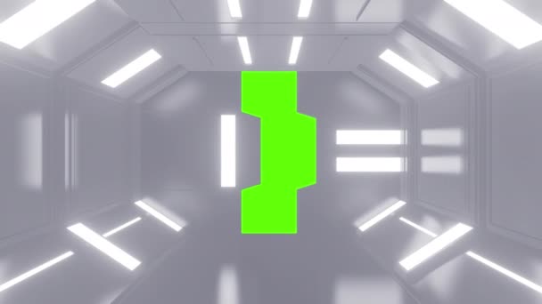 白色移动科幻技术隧道或房间中的未来主义开门或门 具有绿色彩色键的现实数字动画 — 图库视频影像