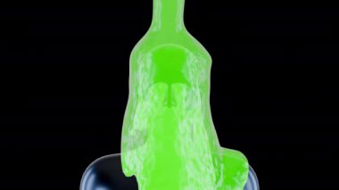 Sümük, asit ya da yeşil sıvı siyah adamın kafasına düşer. Yaratıcı modern tarzda gerçekçi 3D sanat kompozisyonu. Asgari soyut grafik konsept tasarımı. Moda animasyonu.