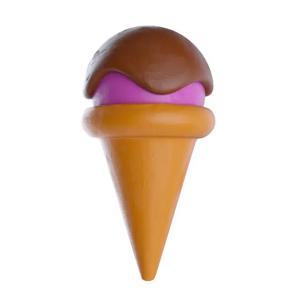 Cone Ice Cream Cartoon Cute Style Realistic Plasticine Clay Child — Stock Photo, Image