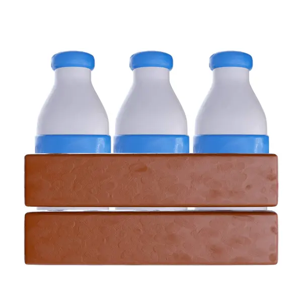 Milk Bottle Wood Box Realistic Plasticine Clay Child Toy Isolated — Stock Photo, Image