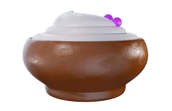 Sour Cream Yogurt Wood Bowl Cartoon Cute Style Realistic Plasticine — Stock Photo, Image