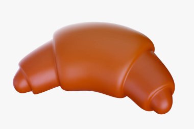 Parlak çizgi film tarzında 3 boyutlu taze kruvasan. Gerçekçi şirin pastane yemekleri. Beyaz arkaplanda en az vektör illüstrasyonu izole edildi.