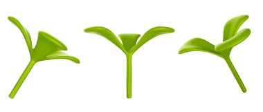 3d vektör küçük yeşil bitki gerçekçi parlak tarzda çeşitli görüntüler. Beyaz arka planda izole edilmiş taze mikroyeşil lahanalar. Canlı illüstrasyon.