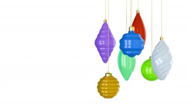 Noel ağacı oyuncakları basit arka planda dönüyor. Yeni yılın şenlikli arka plan tasarımı. Parlak gerçekçi dikişsiz döngü 3D animasyon.