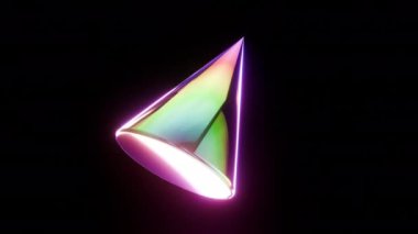Yanardöner holografik materyalden yayılan cam koni şeklindeki soyut geometrik animasyon. Modern minimalist 4k hareketi pürüzsüz arkaplan.
