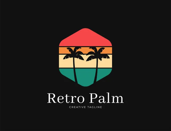 レトロヤシの木のロゴデザインテンプレート — ストックベクタ