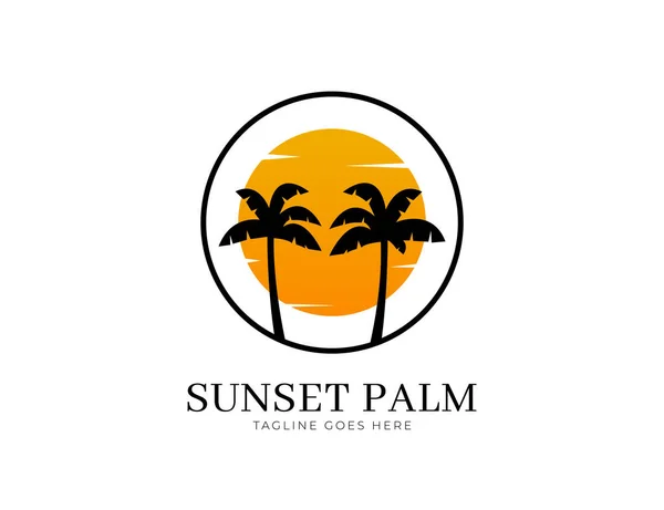 熱帯ヤシの木と太陽のロゴデザイン — ストックベクタ
