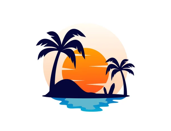 Palm Δέντρο Λογότυπο Ηλιοβασίλεμα Εικονογράφηση — Διανυσματικό Αρχείο