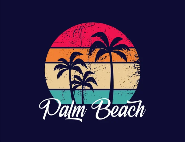 Retro Vintage Beach Tropical Palm Tree Illustration — Stock Vector
