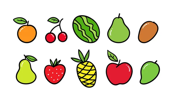 Colorful Hand Drawn Summer Fruit Collection — Stock Vector