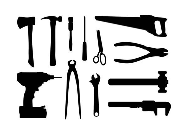 stock vector collection of work and repair tools in silhouette shape