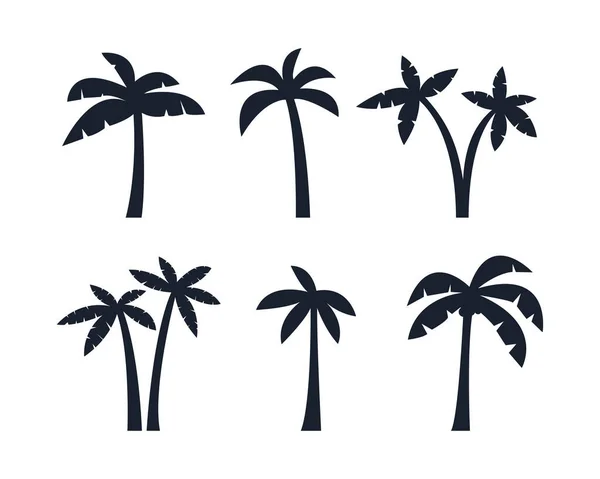 Set Silhouette Tropical Palm Tree — Stock Vector