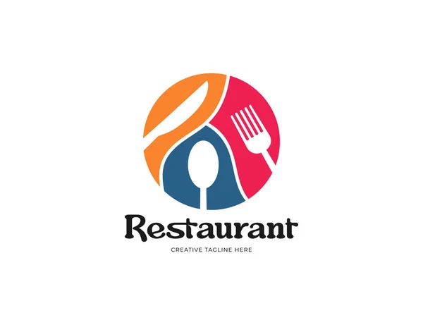 Logo Restoran Dengan Pisau Garpu Dan Ilustrasi Sendok - Stok Vektor